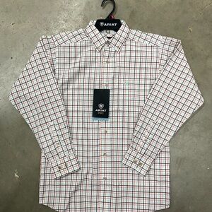 Ariat Men's White and Orange Plaid Casual Shirt